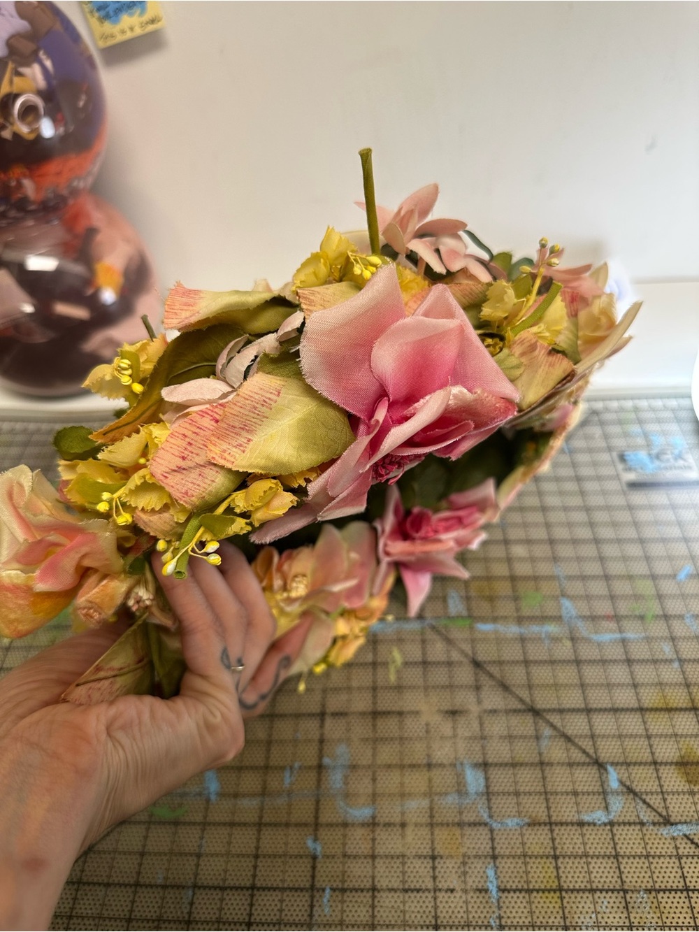 Christian Dior Pink, Yellow & Green Floral Fabric Chapeaux - Hat